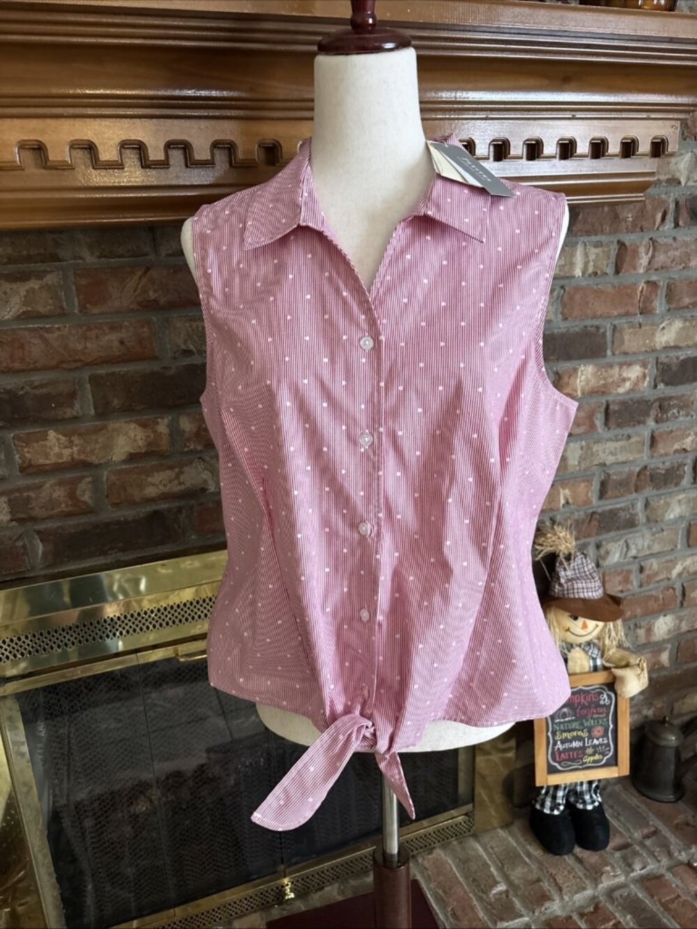 Christopher & Banks Petite Pink Polka Dot Sleeveless Top Size PL NWT